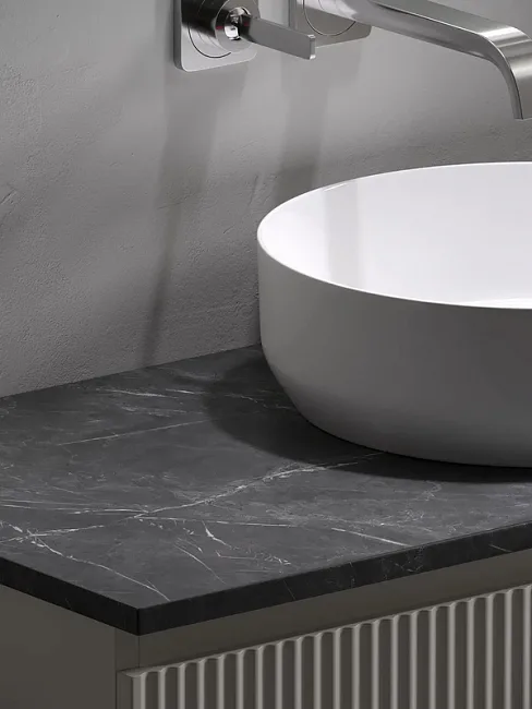 Тумба под раковину со столешницей Sancos Snob R 100 beige soft, столешница черный мрамор Sancos — Оригинал