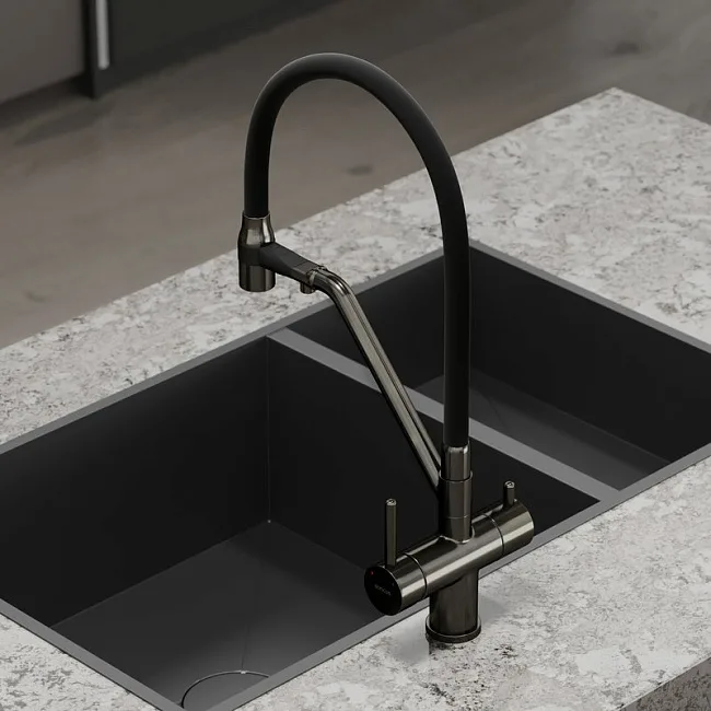 Смеситель для кухни Sancos Dora SC4003GG с гибким изливом, вороненая сталь Sancos — Оригинал