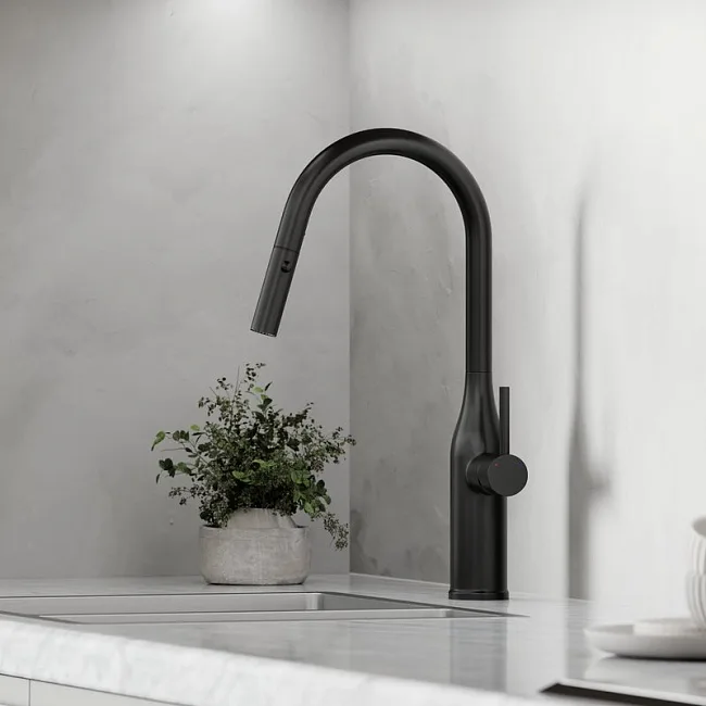 Смеситель для кухни Sancos Grand SC4002MB с вытяжным изливом, черный матовый Sancos — Оригинал