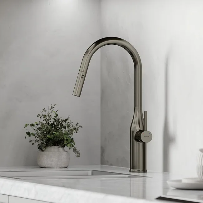 Смеситель для кухни Sancos Grand SC4002GG с вытяжным изливом, вороненая сталь Sancos — Оригинал