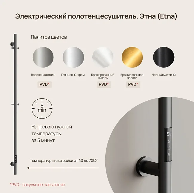 Полотенцесушитель электрический Sancos Etna 150x8, вороненая сталь, SC13001GG Sancos — Оригинал