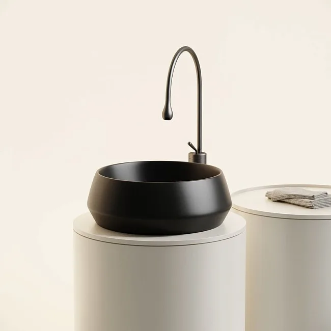 Раковина накладная Ceramicanova Maya круглая 40 см цвет черный матовый CN12004MB Sancos — Оригинал