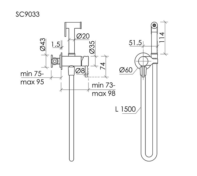 Гигиенический душ Sancos Etna SC9033GG С ВНУТРЕННЕЙ ЧАСТЬЮ, вороненая сталь Sancos — Оригинал