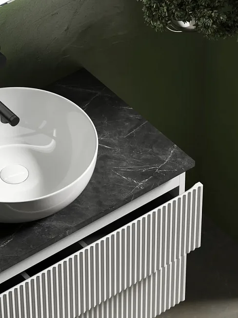 Тумба под раковину со столешницей Sancos Snob R 80 bianco, столешница черный мрамор Sancos — Оригинал