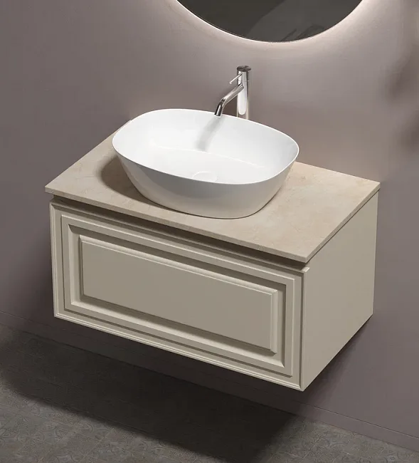 Тумба с раковиной Sancos Very 80 см, beige soft, столешница бежевая, раковина CN5005 Sancos — Оригинал