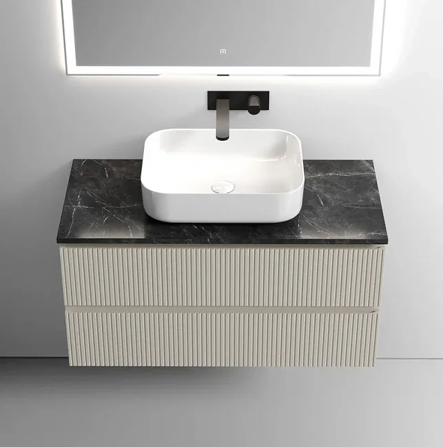 Тумба под раковину со столешницей Sancos Snob T 100 beige soft, столешница черный мрамор Sancos — Оригинал