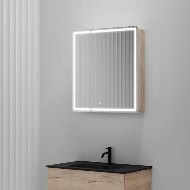Зеркало-шкаф Sancos Mirror 70 с подсветкой, дуб галифакс натуральный Sancos — Оригинал