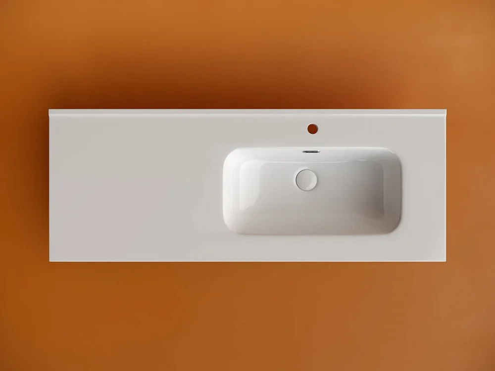 Раковина накладная мебельная Ceramicanova Element прямоугольная 121 с чашей справа с отверстием под смеситель цвет белый CN7006R Sancos — официальный сайт