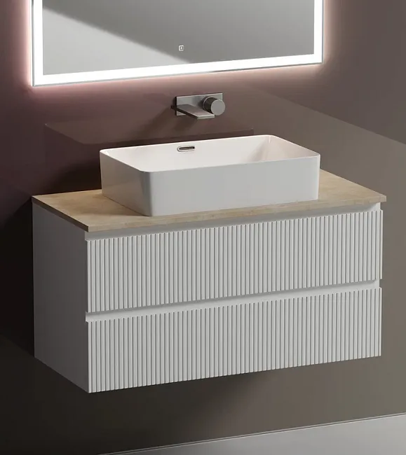 Тумба под раковину со столешницей Sancos Snob T 100 bianco, столешница бежевая Sancos — Оригинал