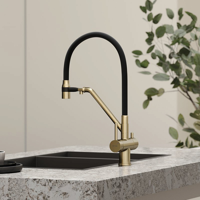 Смеситель для кухни Sancos Dora SC4003BG с гибким изливом, брашированное золото Sancos — Оригинал