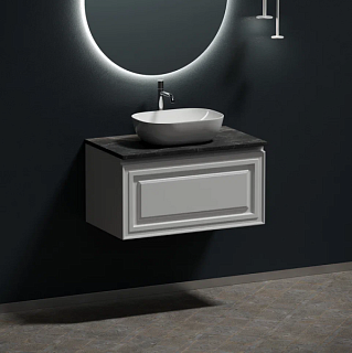 Тумба с раковиной Sancos Very 80 см, bianco, столешница черный мрамор, раковина CN6009