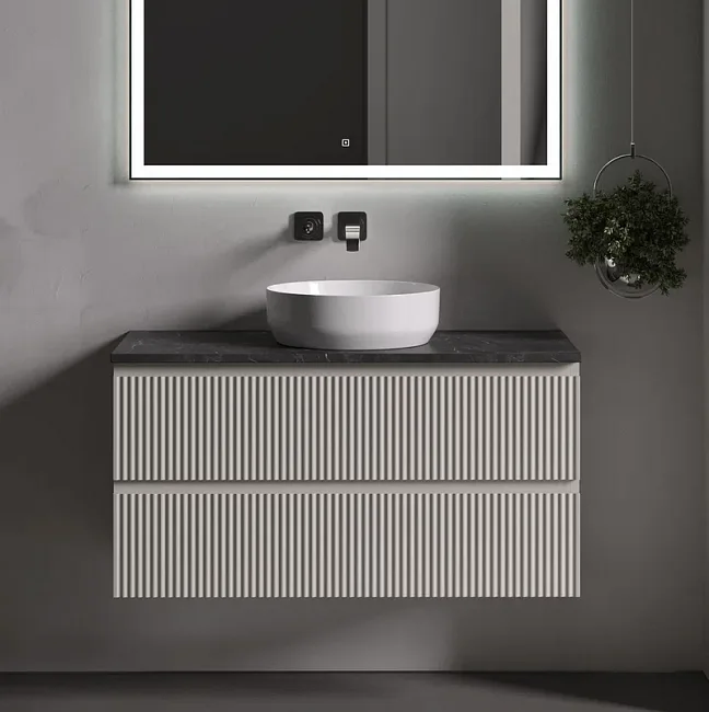 Тумба под раковину со столешницей Sancos Snob R 100 beige soft, столешница черный мрамор Sancos — Оригинал