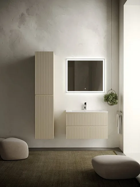 Шкаф-пенал для ванной Sancos Snob R 35 см, универсальный, Beige soft (капучино) Sancos — Оригинал