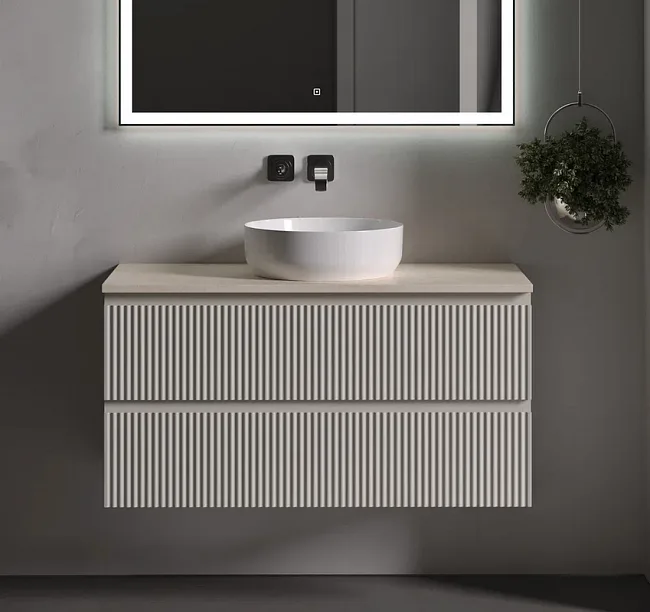Тумба под раковину со столешницей Sancos Snob R 100 beige soft, столешница бежевая Sancos — Оригинал