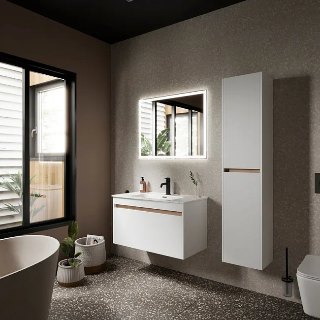 Тумба с раковиной Sancos Smart 90 см белый глянец Sancos — Оригинал
