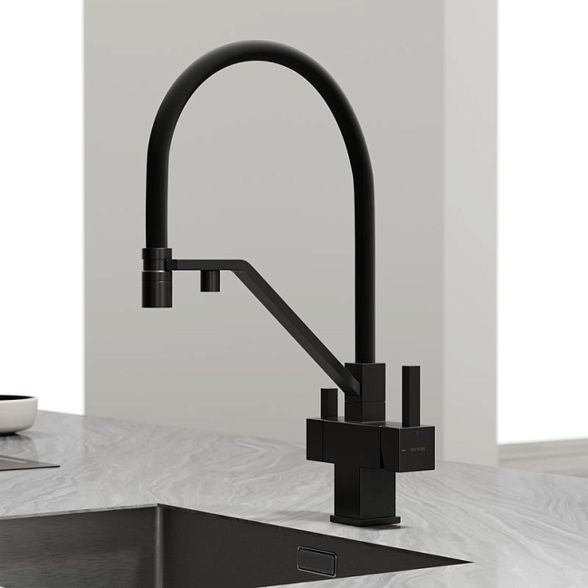 Смеситель для кухни Sancos Loro SC4007MB с гибким изливом, черный матовый Sancos — Оригинал