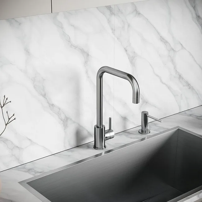 Смеситель для кухни Sancos Stainless, с поворотным Г изливом, нержавеющая сталь, SC12002SS Sancos — Оригинал
