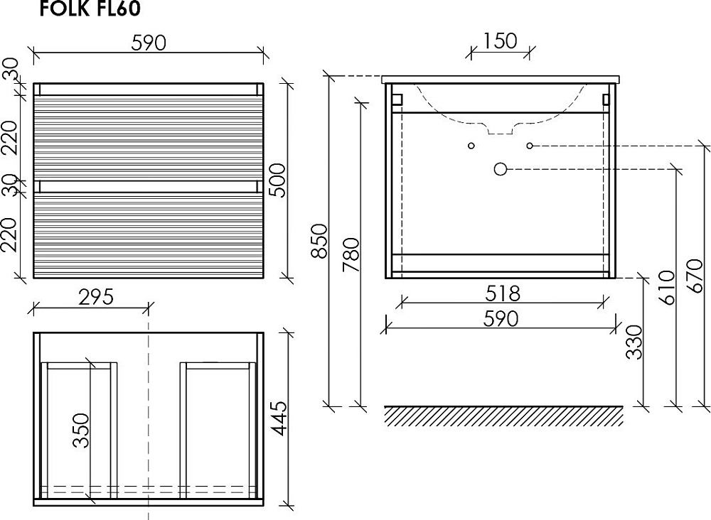 Тумба под раковину Sancos Folk 60 подвесная Bianco (белый), FL60W Sancos — официальный сайт