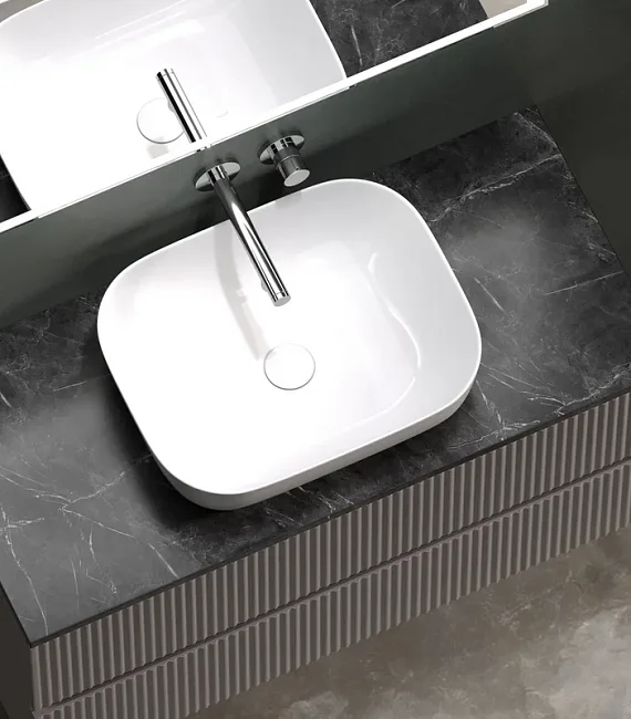 Тумба под раковину со столешницей Sancos Snob R 100 doha soft, столешница черный мрамор Sancos — Оригинал