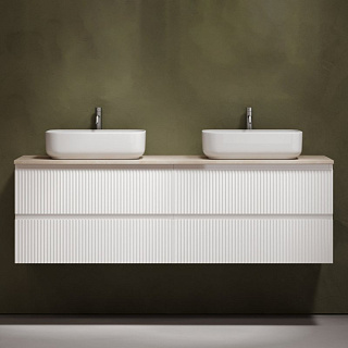 Тумба с раковиной Sancos Snob R 160 bianco, столешница бежевая TT160A2X, раковина CN5043
