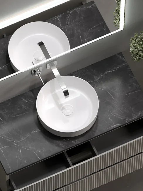 Тумба под раковину со столешницей Sancos Snob R 100 beige soft, столешница черный мрамор Sancos — Оригинал