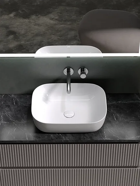 Тумба под раковину со столешницей Sancos Snob R 100 doha soft, столешница черный мрамор Sancos — Оригинал