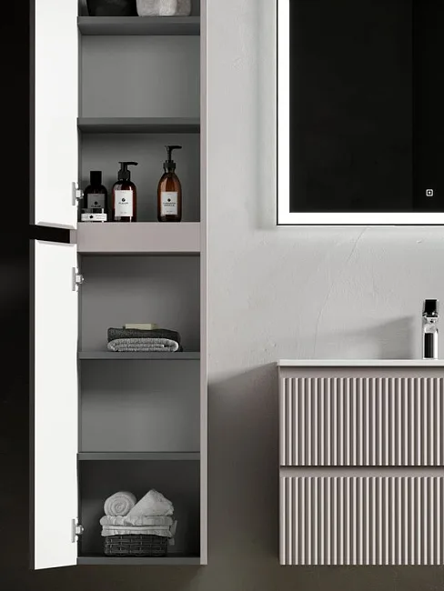 Шкаф-пенал для ванной Sancos Snob R 35 см, универсальный, Doha soft (пыльная роза) Sancos — Оригинал