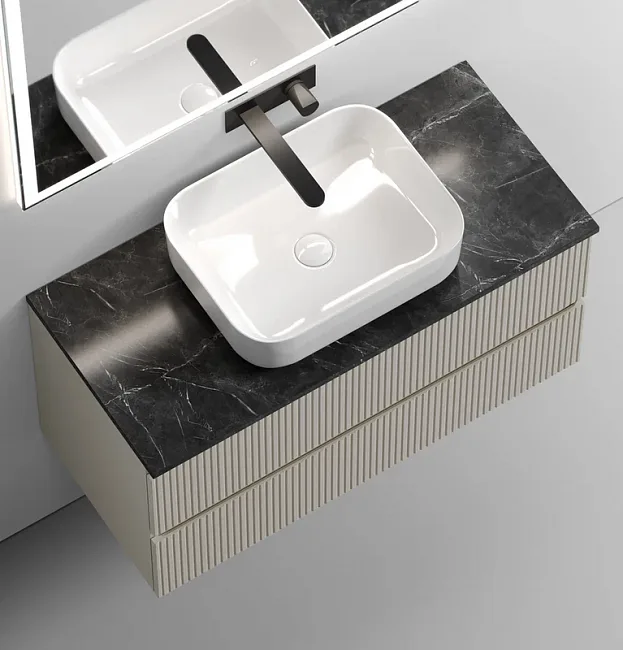 Тумба под раковину со столешницей Sancos Snob T 100 beige soft, столешница черный мрамор Sancos — Оригинал