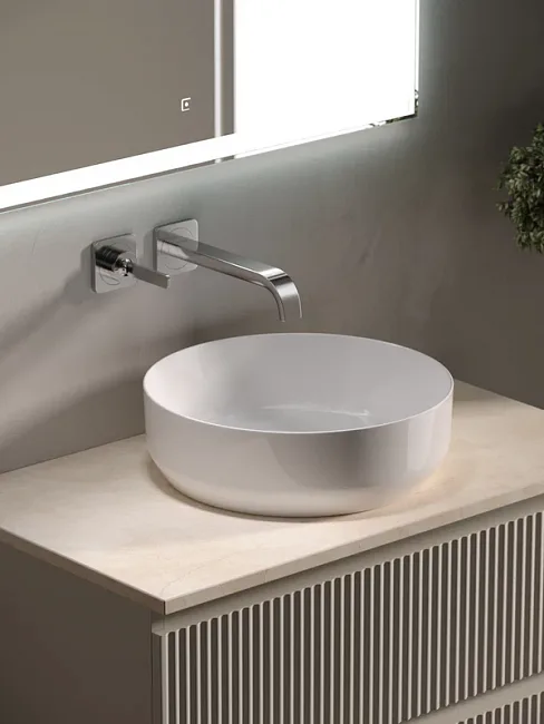 Тумба под раковину со столешницей Sancos Snob R 80 beige soft, столешница бежевая Sancos — Оригинал