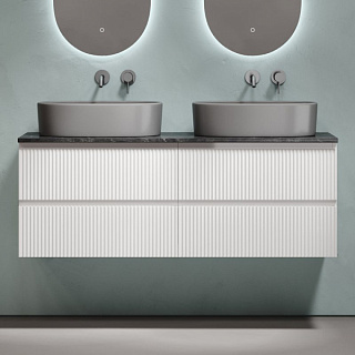 Тумба с раковиной Sancos Snob R 140 bianco, столешница черный мрамор TT140A1, раковина CN6048MDH