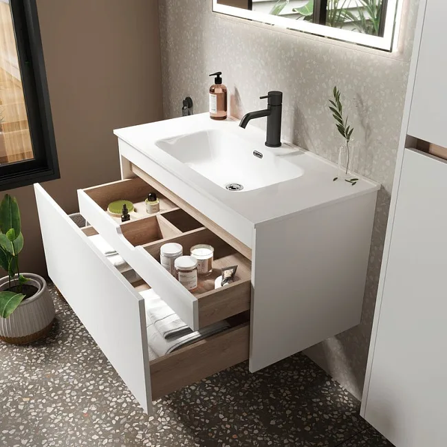 Тумба с раковиной Sancos Smart 90 см белый глянец Sancos — Оригинал