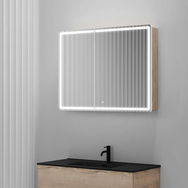 Зеркало-шкаф Sancos Mirror 100 с подсветкой, дуб галифакс натуральный Sancos — Оригинал