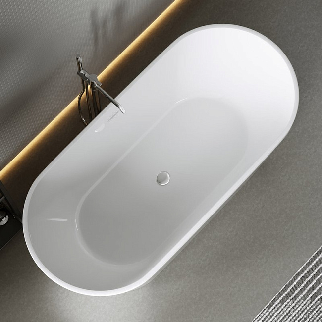 Акриловая ванна Sancos Mimi FB01 170x80 см, отдельностоящая, белая, овальная, с каркасом, со сливом-переливом Sancos — Оригинал