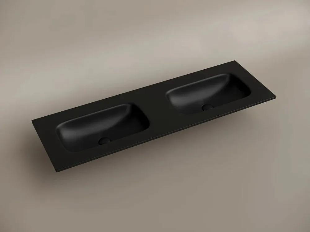 Мебельная раковина Ceramicanova Grace прямоугольная 141см с двумя чашами и отверстиями под смеситель черный матовый CN7022MBwx Sancos — официальный сайт
