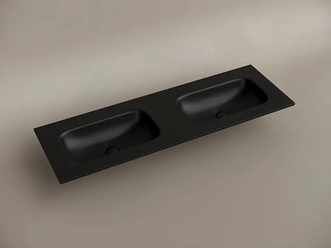 Мебельная раковина Ceramicanova Grace прямоугольная 141см с двумя чашами и отверстиями под смеситель черный матовый CN7022MBwx Sancos — Оригинал