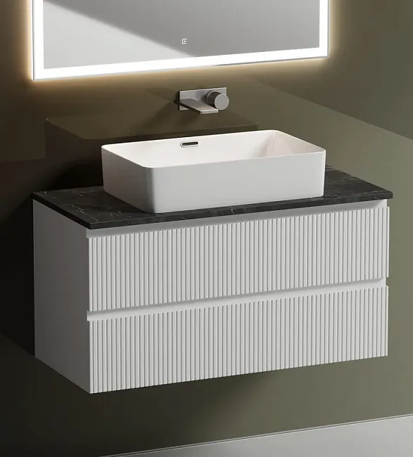 Тумба под раковину со столешницей Sancos Snob T 100 bianco, столешница черный мрамор Sancos — Оригинал