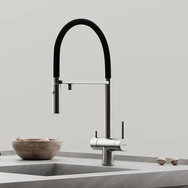 Смеситель для кухни гибкий с фильтром для питьевой воды SC4010BNbh, брашированный никель, черный Sancos — Оригинал