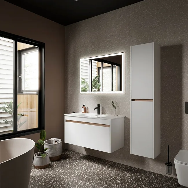 Тумба с раковиной Sancos Smart 100 см белый глянец Sancos — Оригинал