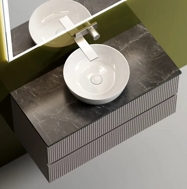 Тумба под раковину со столешницей Sancos Snob T 100 doha soft, столешница черный мрамор Sancos — Оригинал