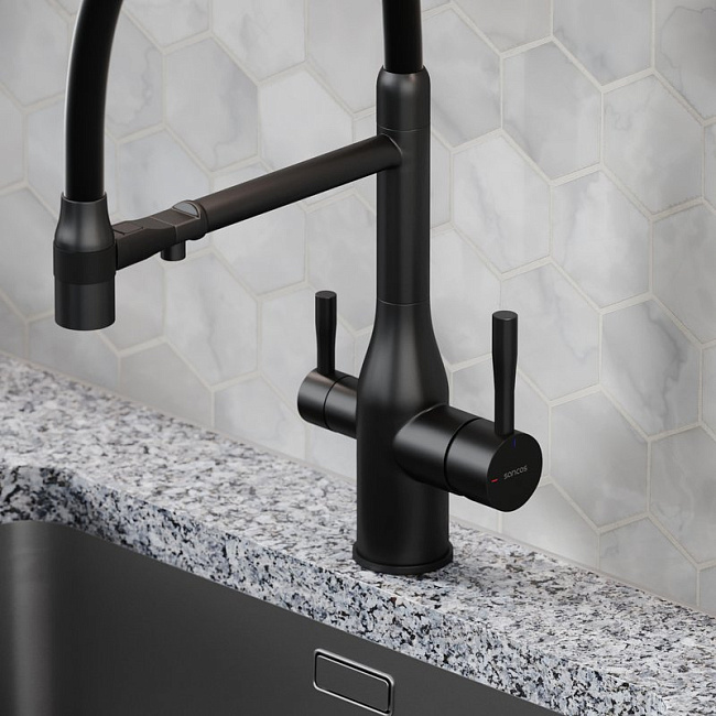 Смеситель для кухни Sancos Garda SC4009MB с гибким изливом, матовый черный Sancos — Оригинал