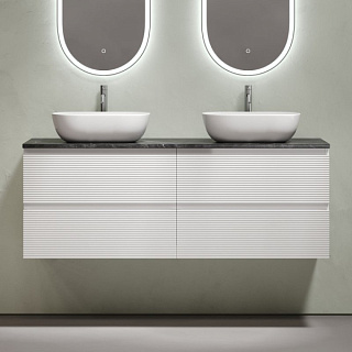 Тумба с раковиной Sancos Folk 140 bianco, столешница черный мрамор TT140A1X, раковина CN6009