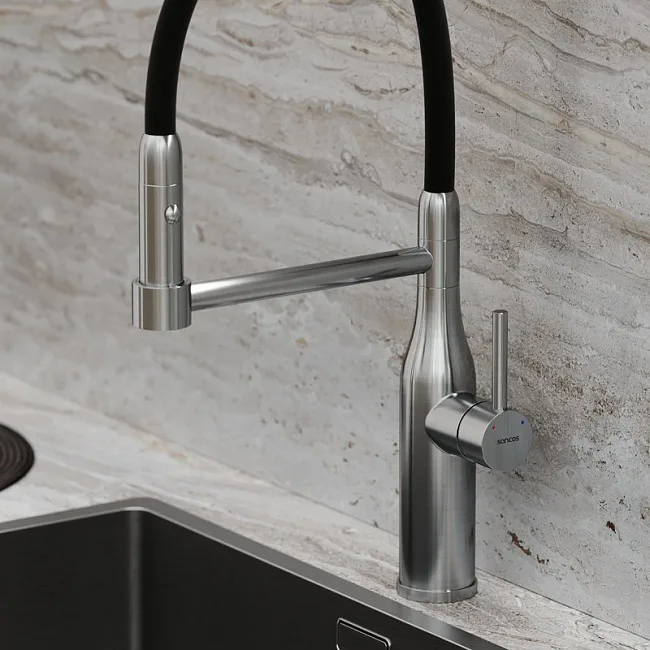 Смеситель для кухни Sancos Pride SC4011BNG с гибким изливом, нержавеющая сталь Sancos — Оригинал