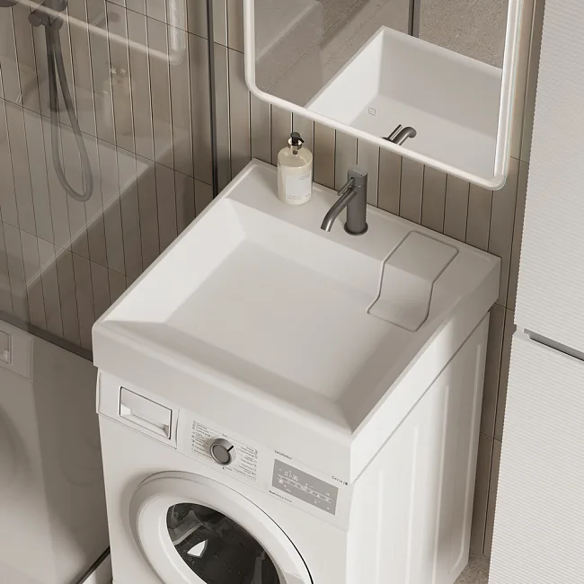 Раковина над стиральной машиной Ceramicanova Quattro CN0101,с кронштейнами, белая  Sancos — Оригинал