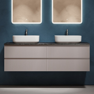 Тумба с раковиной Sancos Snob R 160 doha soft, столешница черный мрамор TT160A1X, раковина CN5043