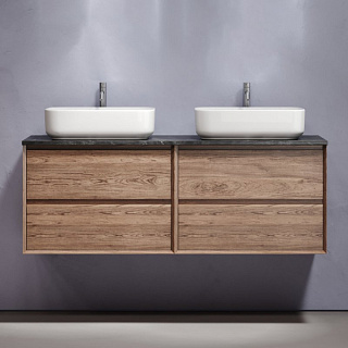 Тумба с раковиной Sancos Marmi 2.0 140 дуб чарльстон, столешница черный мрамор TT140A1X, раковина CN5043