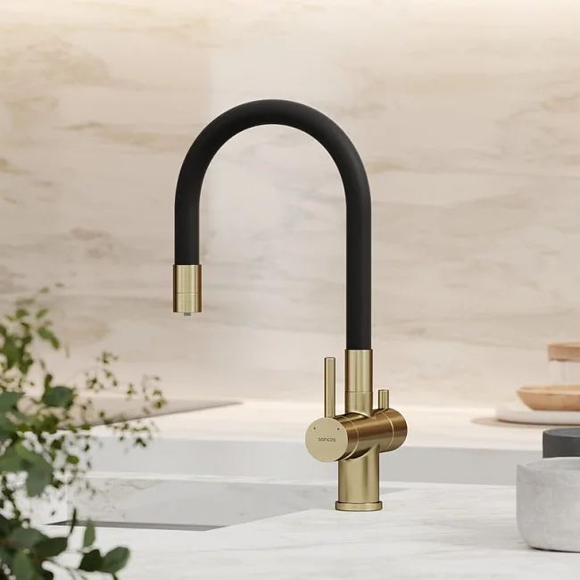 Смеситель для кухни Sancos Lucia SC4004BG с гибким изливом, брашированное золото Sancos — Оригинал