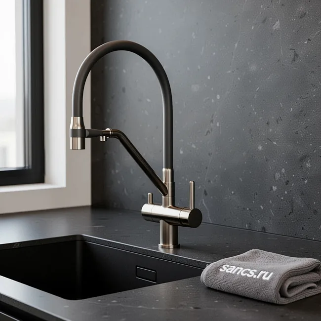 Смеситель для кухни Sancos Dora SC4003GG с гибким изливом, вороненая сталь Sancos — Оригинал