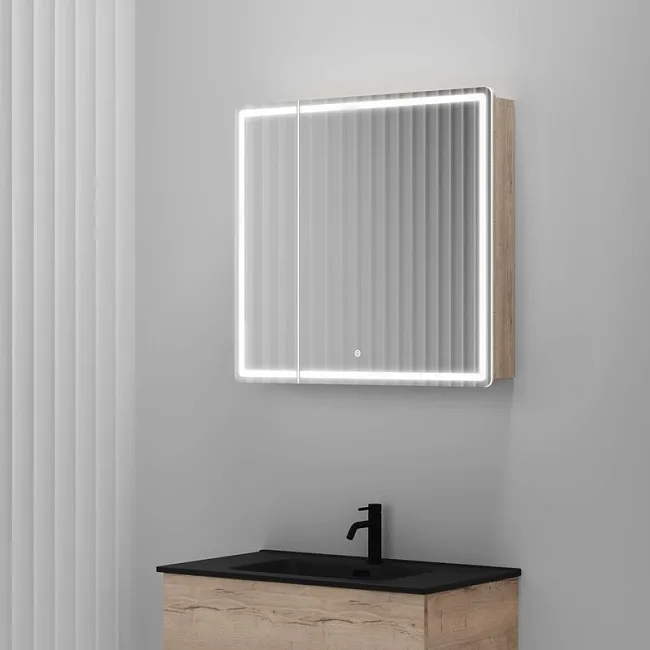 Зеркало-шкаф Sancos Mirror 80 с подсветкой, дуб галифакс натуральный Sancos — Оригинал