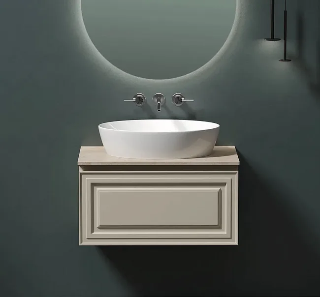 Тумба с раковиной Sancos Very 80 см, beige soft, столешница бежевая, раковина CN5018 Sancos — Оригинал