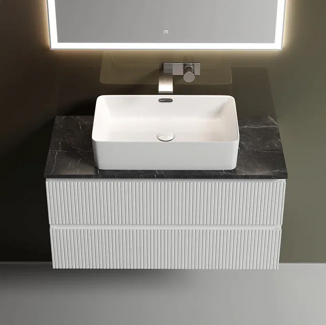Тумба под раковину со столешницей Sancos Snob T 100 bianco, столешница черный мрамор Sancos — Оригинал